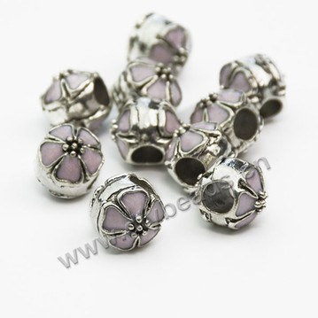 Bead,big-hole bead,alloy,pink flower,Sold per pkg of 10ps