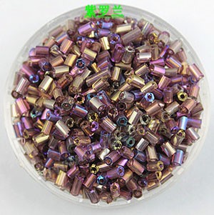 bead, glass,rainbow ,amethyst,#1(2x2mm) beads. Sold per pkg of 80 grams,approximately 4,500ps.