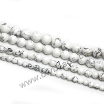 Bead, howlite(Synthetic), white, 8mm round, 15 inch length, Sold per 1 bag-5 strands.