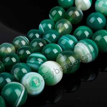 Bead,striped agate,6mm,round,green,Sold per pkg of five strands