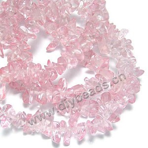 Glass chip beads, pink, small. 34-inch strand.