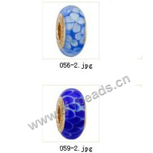 Bead,big-hole beads ,lampworked glass with brass grommets,mixed colors and designs,6x12mm-8x14mm rondelle ,4mm spiral hole,sold per pkg of 10ps
