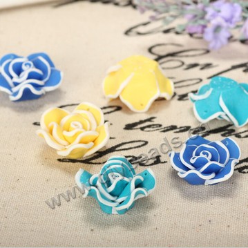 Bead, polymer clay,mixed color,25x12mm flower. Sold per pkg of 20.