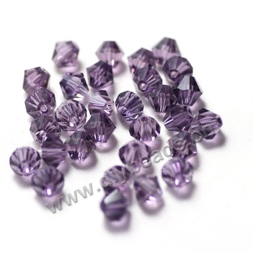 Beads, glass, violet, facted bicone, 3mm, sold per pkg of 1 bag-(720pcs beads).