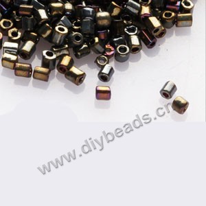 Bugle bead,taiwan, glass,  rainbow , copper ,#1(2x2mm) hex beads. Sold per pkg of 500 grams,approximately 40,000ps