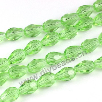Bead, glass, light green, 8*12mm faceted teardrop, diy beads. Sold per pkg of 5 strands-(60pcs/strand).