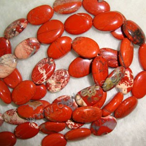 Bead, red flake jasper (natural), 18x25mm puffed oval. Sold per 16-inch strand