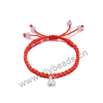 Bracelet, red line with 925 silver buddha beads,for prayer beads,sold per pkg of 5 pc.