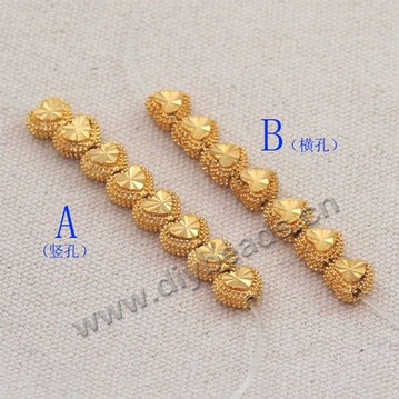 Bead,24k gold plated,copper,heart,5x8.5mm with 1.5mm hole,Sold per pkg of 30 pieces.