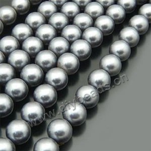 Bead, glass pearl, pewter, 12mm round. Sold per pkg of 10 strands.