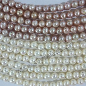 Pearl,cultured freshwater (natural), white/peach/mauve, 5-6mm potato, C grade. Sold per pkg of (15)16-inch strands.