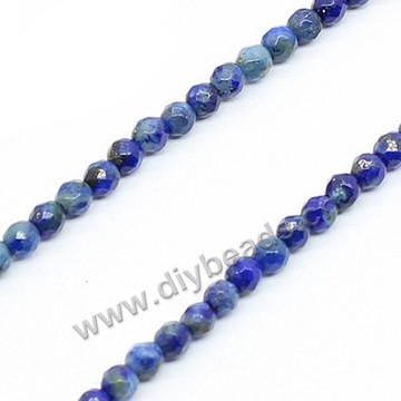 Bead, lapis lazuli (nautral), 3mm faceted round, blue. Sold per 15-inch(38cm) strand