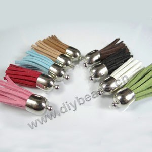 Tassel, faux suede , mixed colors, 1-1/2 inches with alloy bead cap . Sold per pkg of 200.