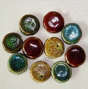 Bead mix, fancy glaze porcelain,multicolored, 20mm flat round. Sold per pkg of 100 beads.