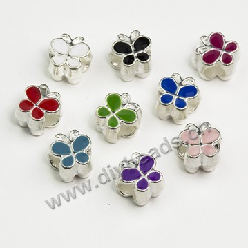 Bead,big-hole bead,alloy,Multicolored butterfly ,Sold per pkg of 10ps
