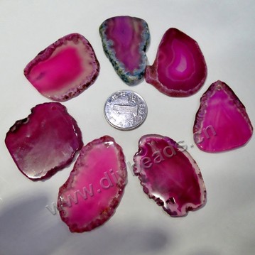 Pendant, natural agate slice (dyed), approx 30*50 mm, fuchsia, Sold per pkg of 5 pcs.