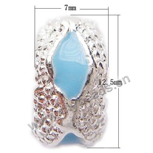 Bead, big-hole beads,silver-plated pewter and enameled , turquoise blue, 12.5x7mm rondelle with 7.5mm hole. Sold per pkg of 10ps