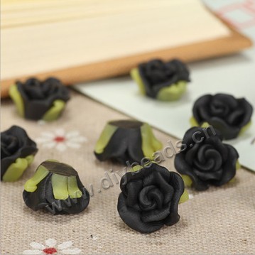 Bead, polymer clay,black,12x8mm flower. Sold per pkg of 5.