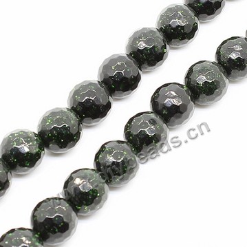 Bead, synthetic green goldstone, 8mm faceted round. Sold per 1 bag-(2 strands)