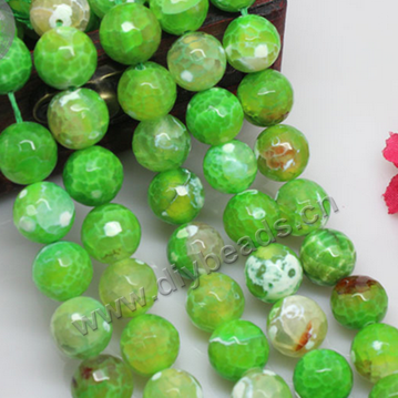 Beads, fire agate, green color, 12mm round faceted. Sold per pkg of 10 strands