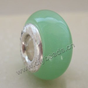 Bead,big-hole beads ,green,cat's eye glass and 925 silver grommets,8x14mm rondelle with 5mm hole,sold per pkg of 10ps