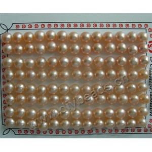 pearl, cultured freshwater ,peach,7-7.5mm half-drilled button, AAA grade.Sold per pkg of 48 pairs