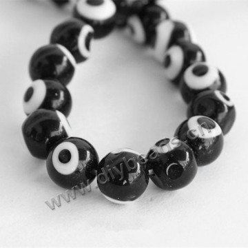 bead,Evil eye glass beads,black,8mm round,Sold per pkg of 1strand