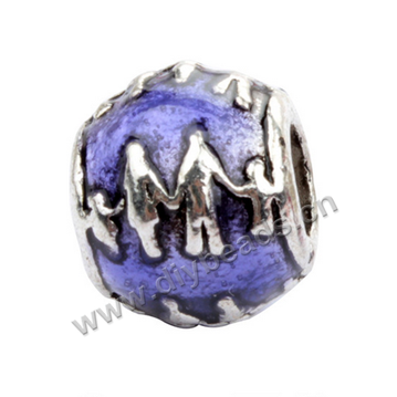 alloy Bead,silver plated,9x10mm barrel,blue color,5mm hole,Sold per pkg of 50 pieces.