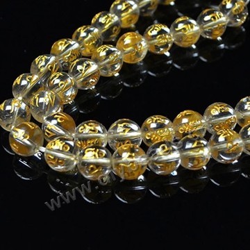 Bead,clear quartz crystal,12mm round with hot stamping om mani padme hum prayer beads. Sold per 16-inch strand