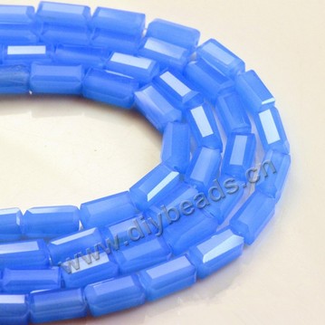 beads, glass, porcelain color, lake blue, 3*6mm facted rectangle, sold per package of 5 strands-(80pcs/strand).