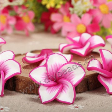 Bead, polymer clay,pink,35x10mm flower. Sold per pkg of 5.