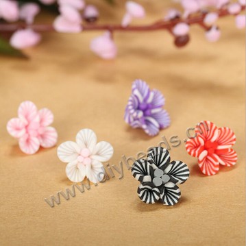 Bead, polymer clay,mixed color,15x5mm flower. Sold per pkg of 5.