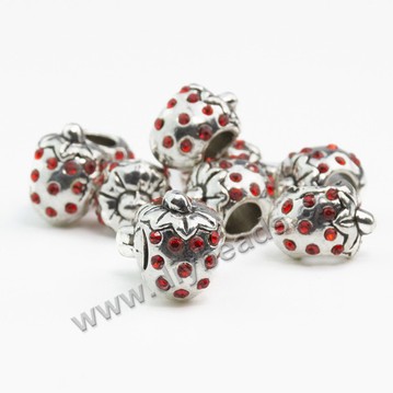 Bead,big-hole bead,alloy,red strawberry ,Sold per pkg of 10ps