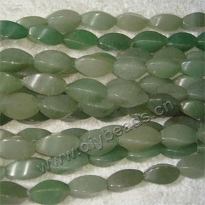 Bead, green aventurine (natural), 8x16mm twisted oval. Sold per 15-inch strand