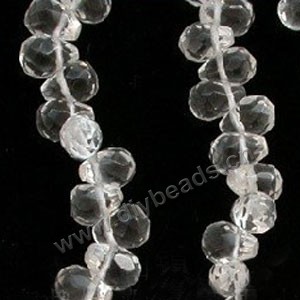 Bead, clear quartz crystal (natural), 10x8mm hand-cut faceted briolette teardrop. Sold per 16-inch strand