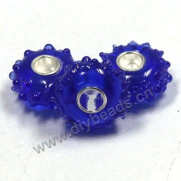 Bead,big-hole beads ,cobalt blue,lampworked glass with silver-finished brass,15x8m rondelle ,mini order 10pcs