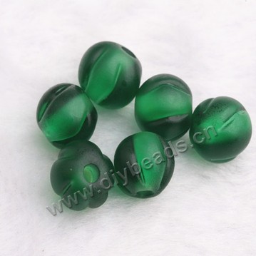 Bead, lampworked glass, pumpkin, frosted, green, 8mm. Sold per pkg 1 bag-100 pieces. 