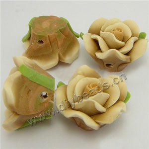 Bead, polymer clay, beige, 18mm rose. Sold per pkg of 12.