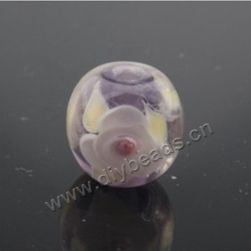 Bead,Japan lampworked glass,white with flower, 14x14mm round.mini order 100pc 