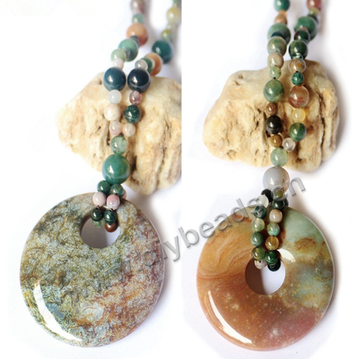 Bead, gemstone ,indian agate beads, 45cm fashion necklace with  ancient good luck lock,sold per pkg of 1.