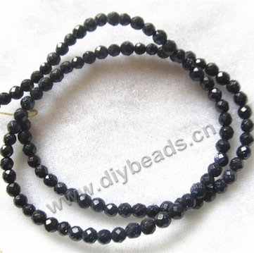 Bead, blue goldstone (manmade), 4mm 64-faceted round. Sold per 16-inch strand