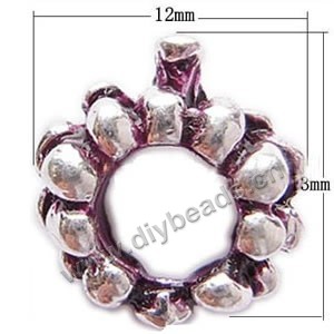 Charm, big-hole beads,silver-plated pewter and enameled , medium purple, 13x12mm beaded rondelle, 6mm hole. Sold per pkg of 10ps