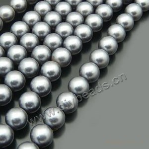 Bead, glass pearl, pewter, 10mm round. Sold per pkg of 10  strands.