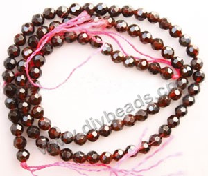 Bead, garnet (natural), wine,4mm 64-faceted round,Mohs hardness 7 to 7-1/2. Sold per 15-inch strand