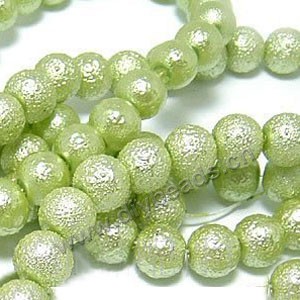 Bead, glass pearl, yellow-green, 12mm round with wrinkled skin . Sold per pkg of 10 strands.