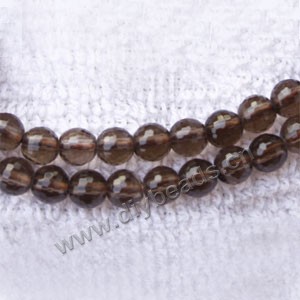 Bead, smoky quartz (heated/irradiated), 5mm 128-faceted round .sold per 13.7-inch strand