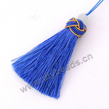 Tassel,nylon tassel,with loop tassel, blue color,braided cap with beads,7cm length,sold per pkg of 10pcs