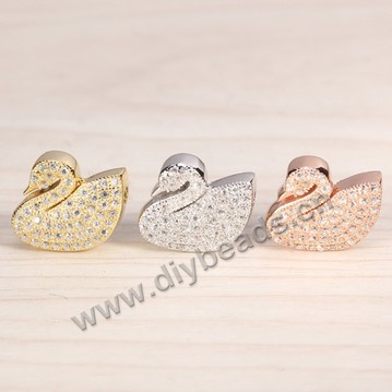 Bead, 925 sterling silver, 14mm swan, 2mm hole, gold and rose gold. Sold per pkg of 1 piece.