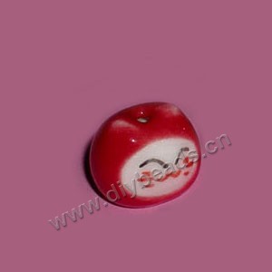 Bead, porcelain, red,white, 12x12mm hand-painted lucky cat . Sold per pkg of 6.