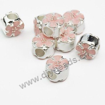 Bead,big-hole bead,alloy,pink flower,Sold per pkg of 10ps